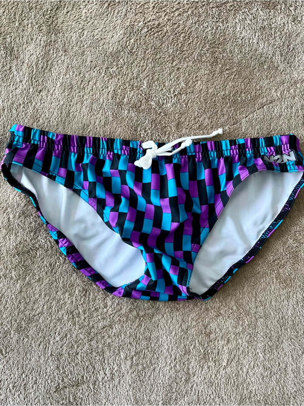 Men's Blue & Purple Checker Swim Briefs